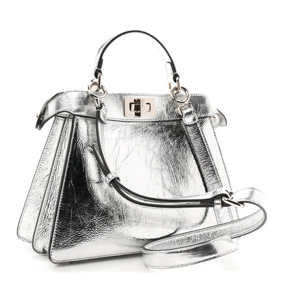 Fendi Rock Millenium Laminata Small Peekaboo I SEE U Satchel Argento 3 of 11