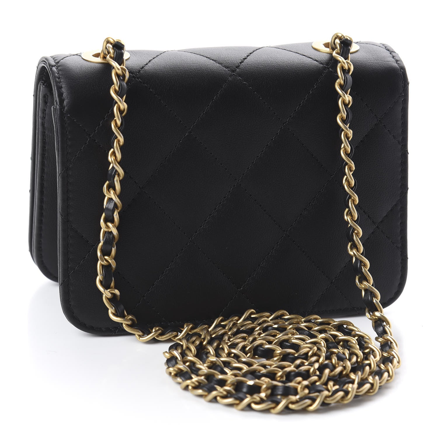 Chanel Calfskin Quilted Crystal Pearl Mini Flap Bag Black 2 of 9
