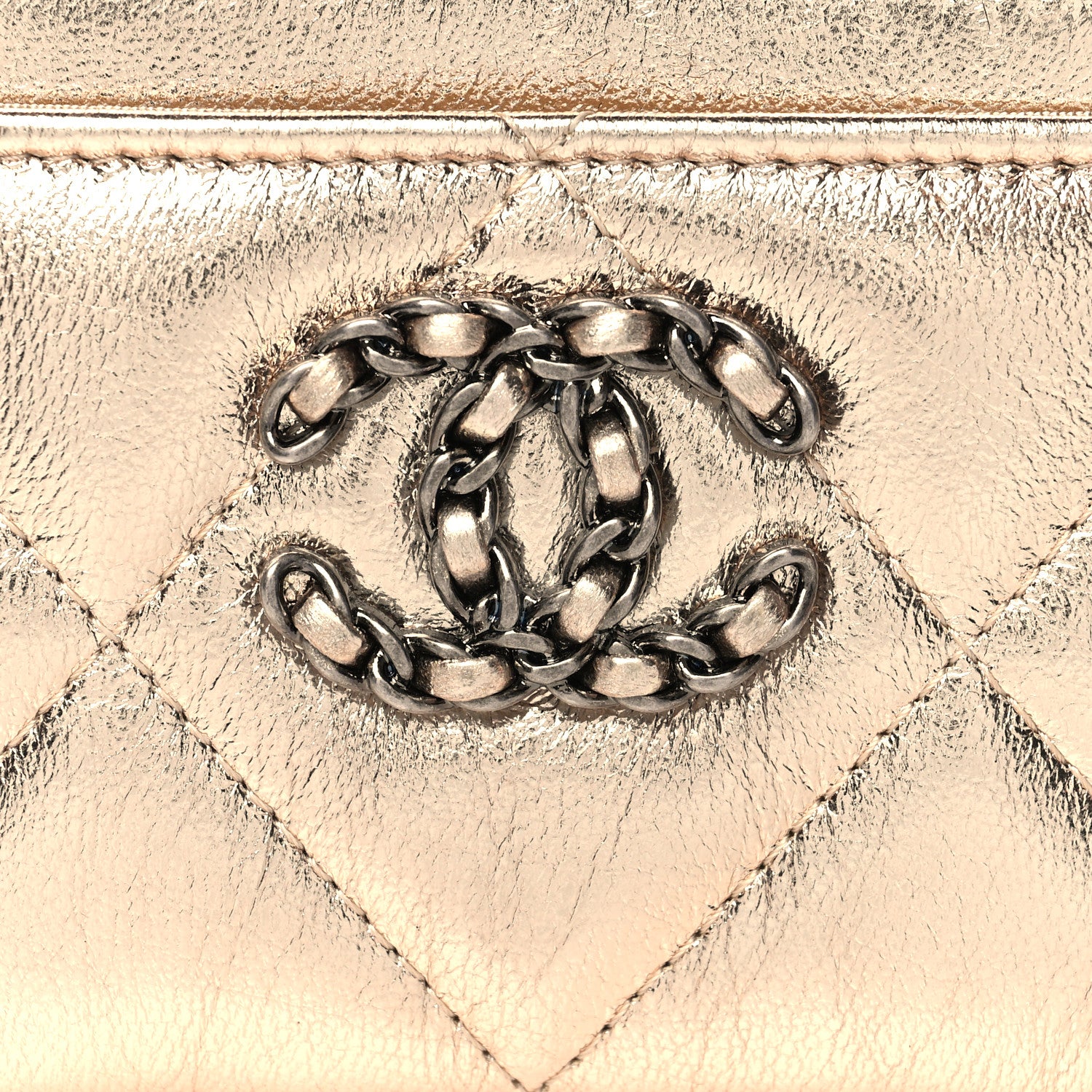 Chanel Metallic Lambskin Quilted Chanel 19 Card Holder Gold 9 of 9