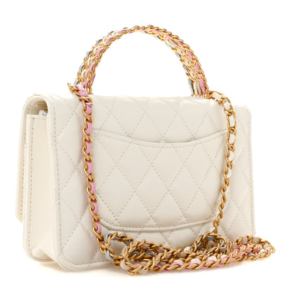 Chanel Shiny Calfskin Quilted Multicolor Top Handle Wallet On Chain WOC  White 3 of 15