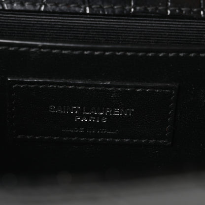 Saint Laurent Calfskin Crocodile Embossed Small Classic Monogram Kate Tassel Satchel Black 6 of 9