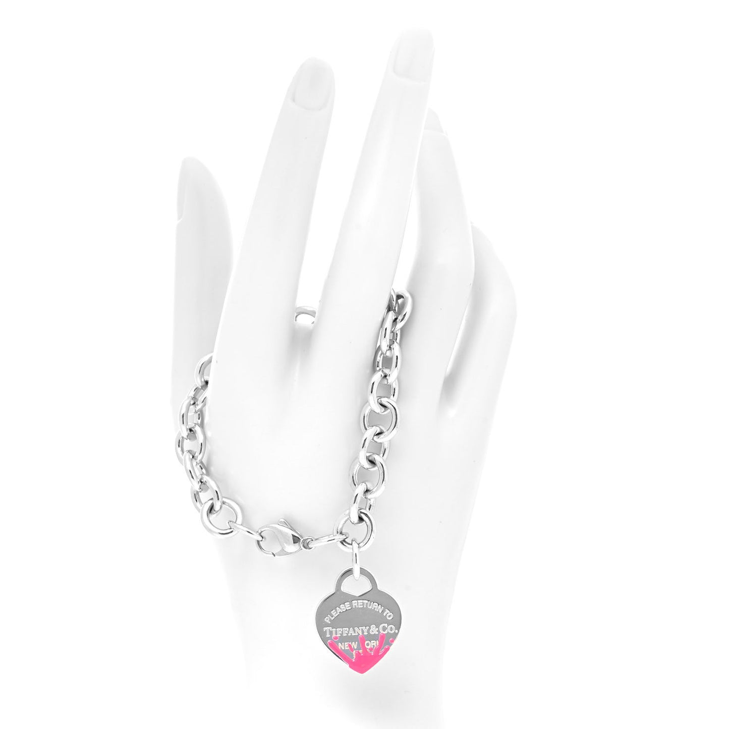 Sterling Silver Enamel Return to Tiffany Color Splash Heart Tag Bracelet Pink