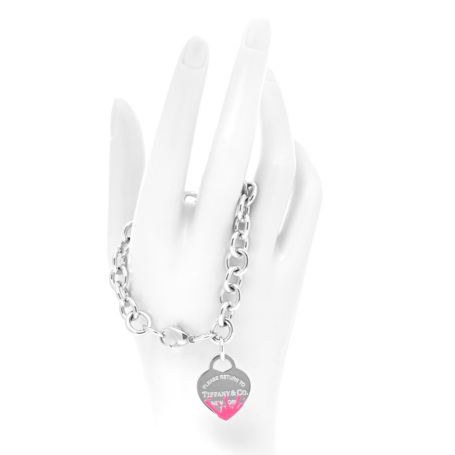 Tiffany Sterling Silver Enamel Return to Tiffany Color Splash Heart Tag Bracelet Pink 2 of 5