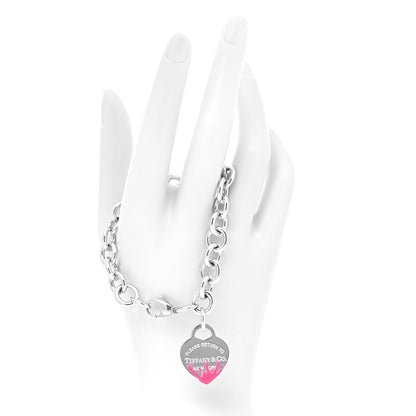 Tiffany Sterling Silver Enamel Return to Tiffany Color Splash Heart Tag Bracelet Pink 2 of 5