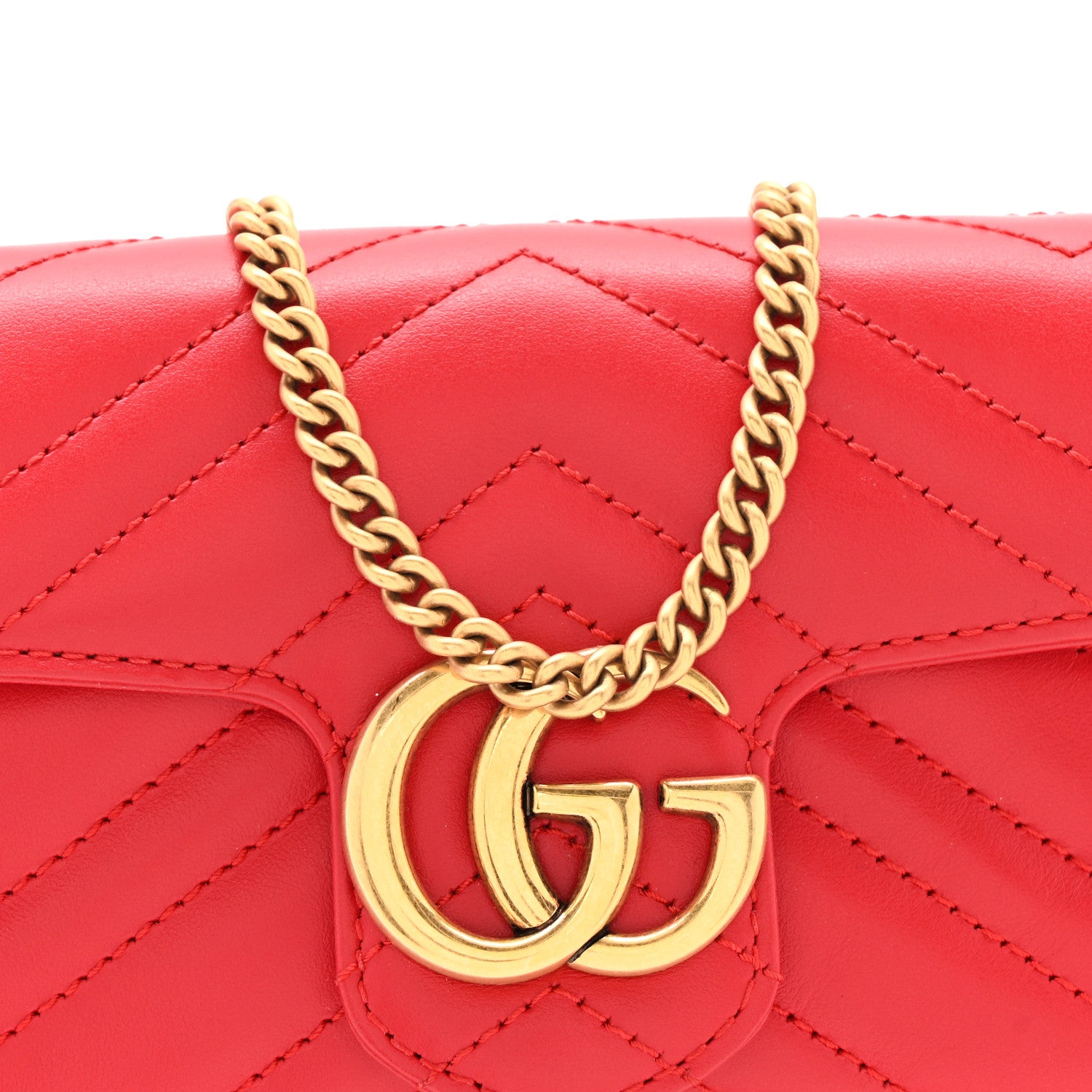 Gucci Calfskin Matelasse Super Mini GG Marmont Shoulder Bag Hibiscus Red 8 of 11