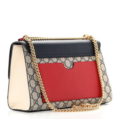Gucci GG Supreme Monogram Calfskin Medium Padlock Shoulder Bag Beige Blue Mystic White Hibiscus Red 3 of 15