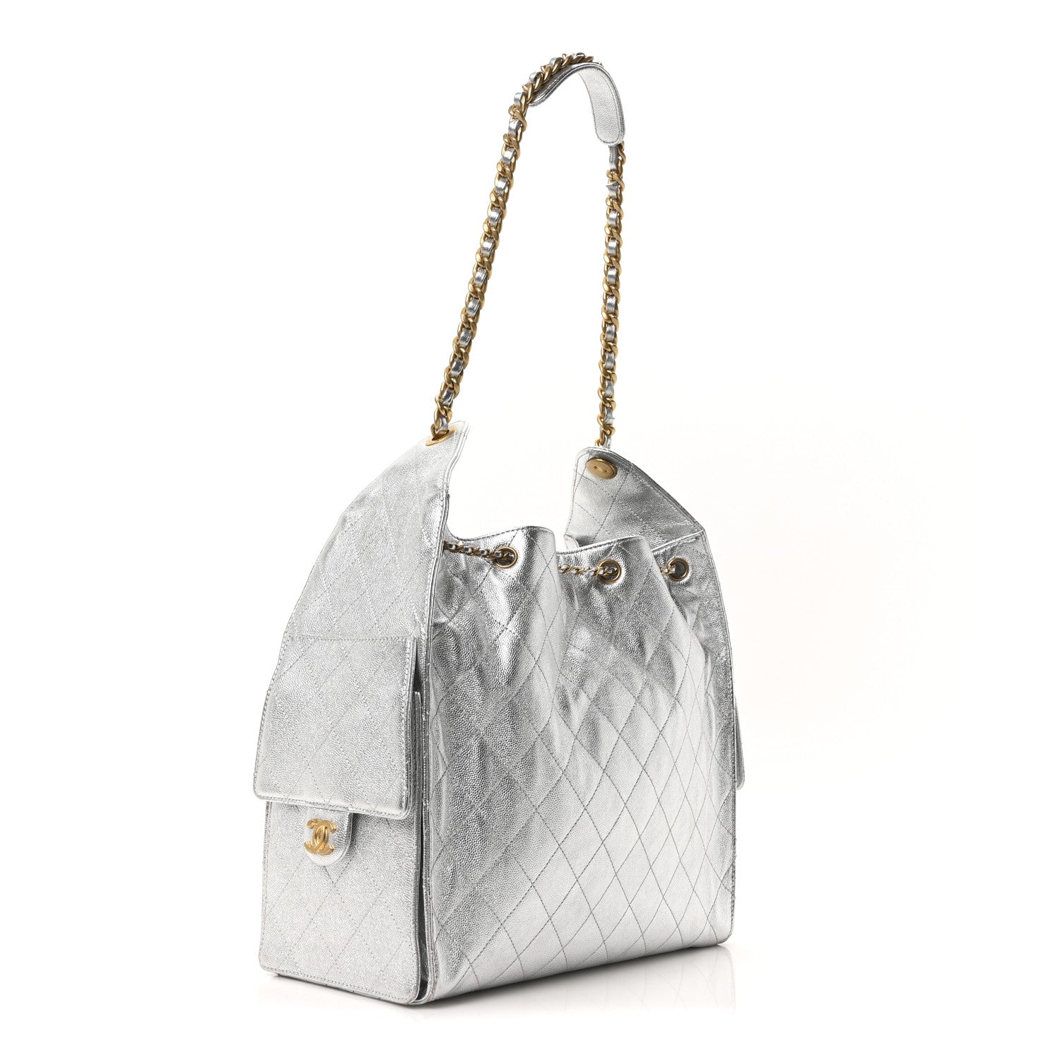 Chanel Metallic Caviar Quilted Medium Chanel 25 Handbag Silver 3 of 10