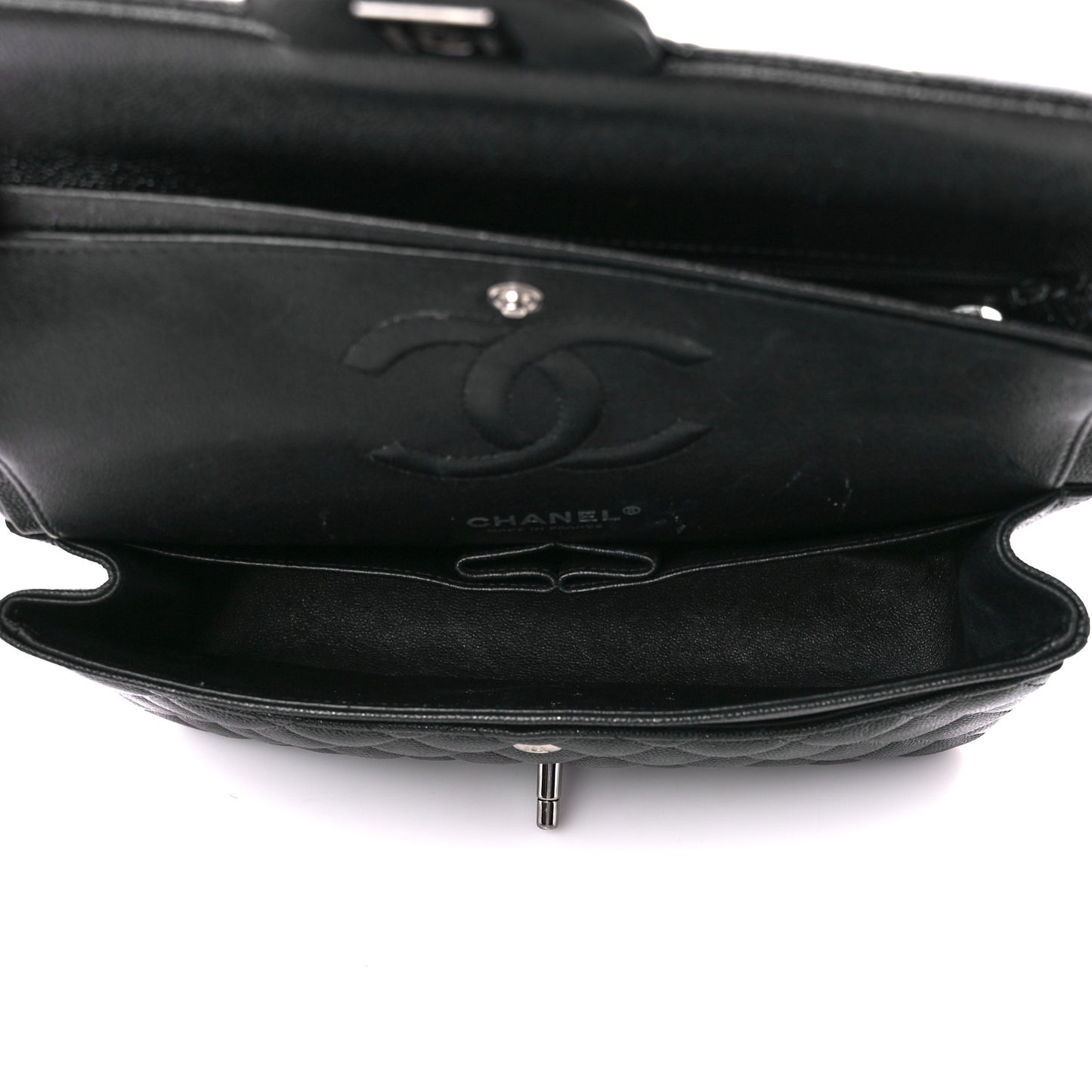 Iridescent Caviar Quilted Medium Double Flap Black