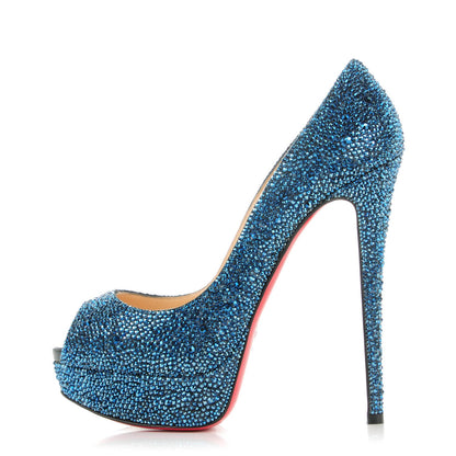 Christian Louboutin Suede Strass Lady Peep 150 Pumps 38.5 Blue Khol 1 of 8