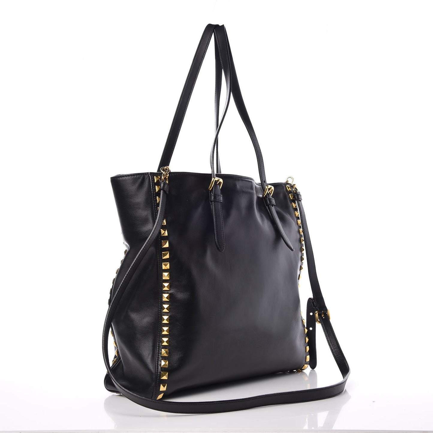 Soft Calf Studded Shopping Tote Black