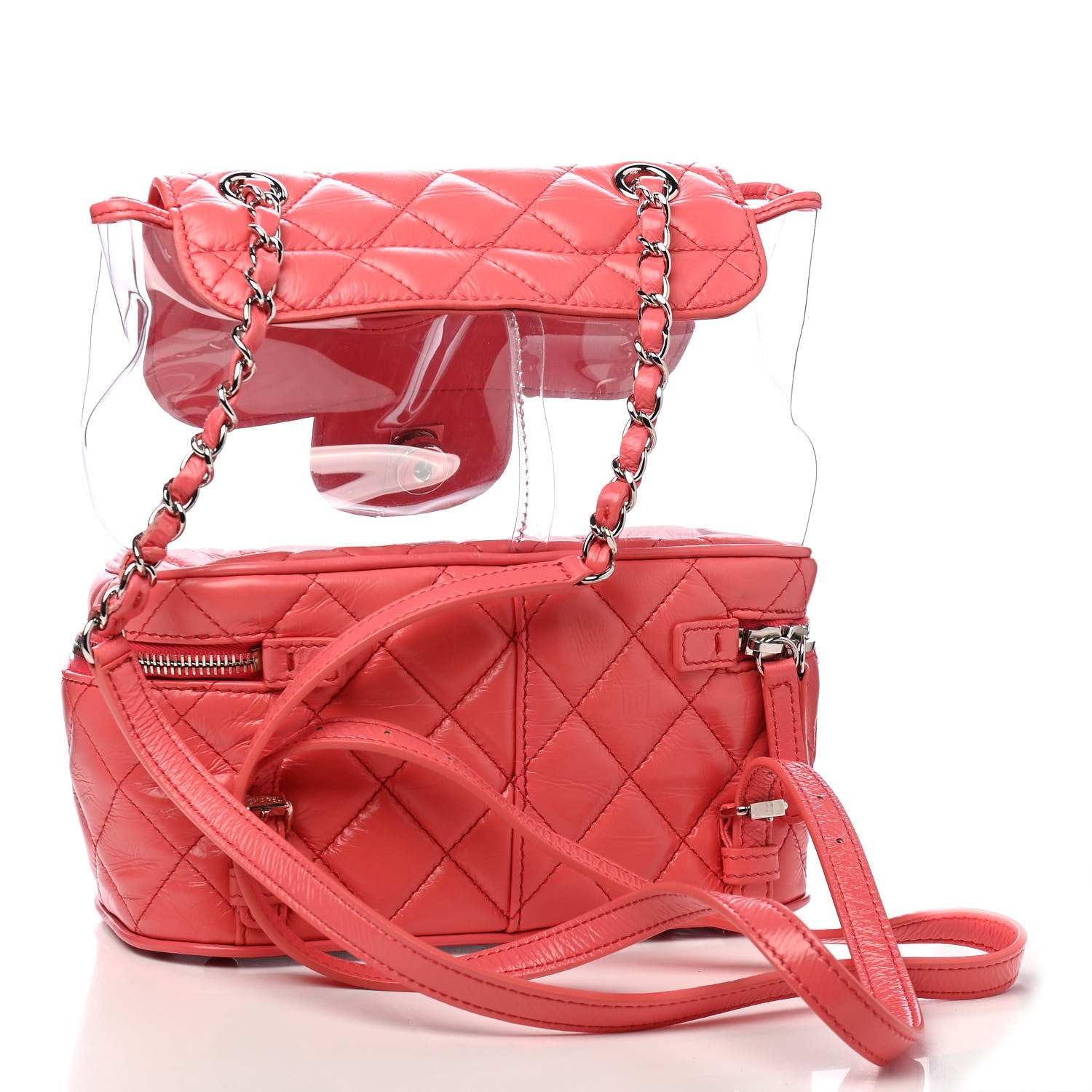 Chanel Crumpled Calfskin PVC Quilted Backpack Pink 3 of 10