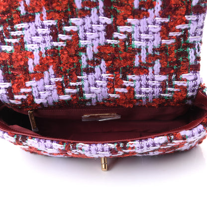 Chanel Tweed Quilted Medium Chanel 19 Flap Red Purple Green 4 of 4
