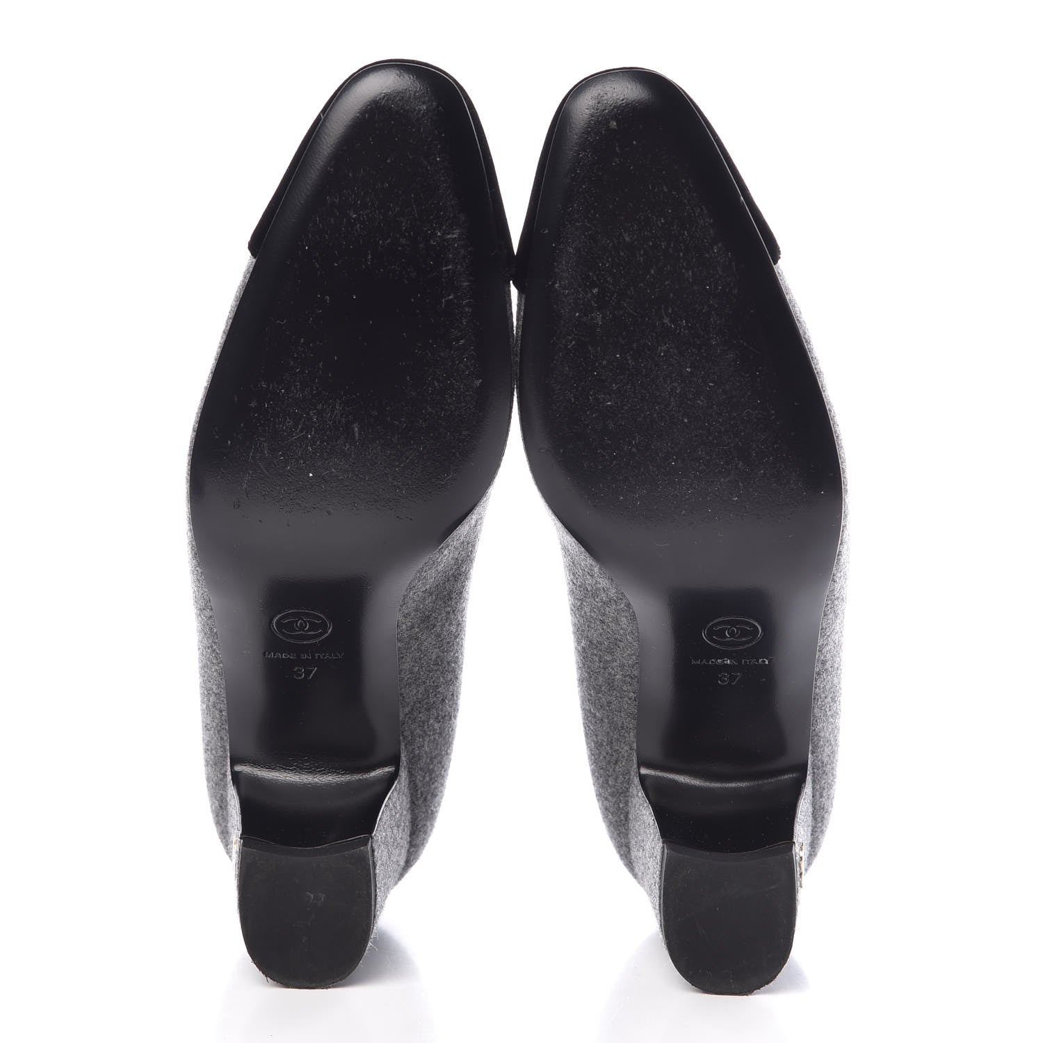 Chanel Wool Velvet Cap Toe Pumps 37 Grey Black 8 of 9