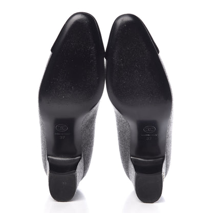 Chanel Wool Velvet Cap Toe Pumps 37 Grey Black 8 of 9