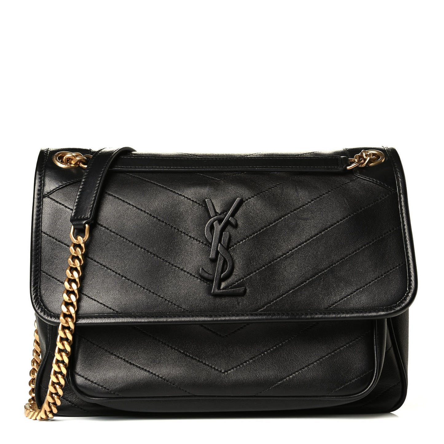 Lambskin Matelasse Monogram Medium Niki Chain Satchel Black