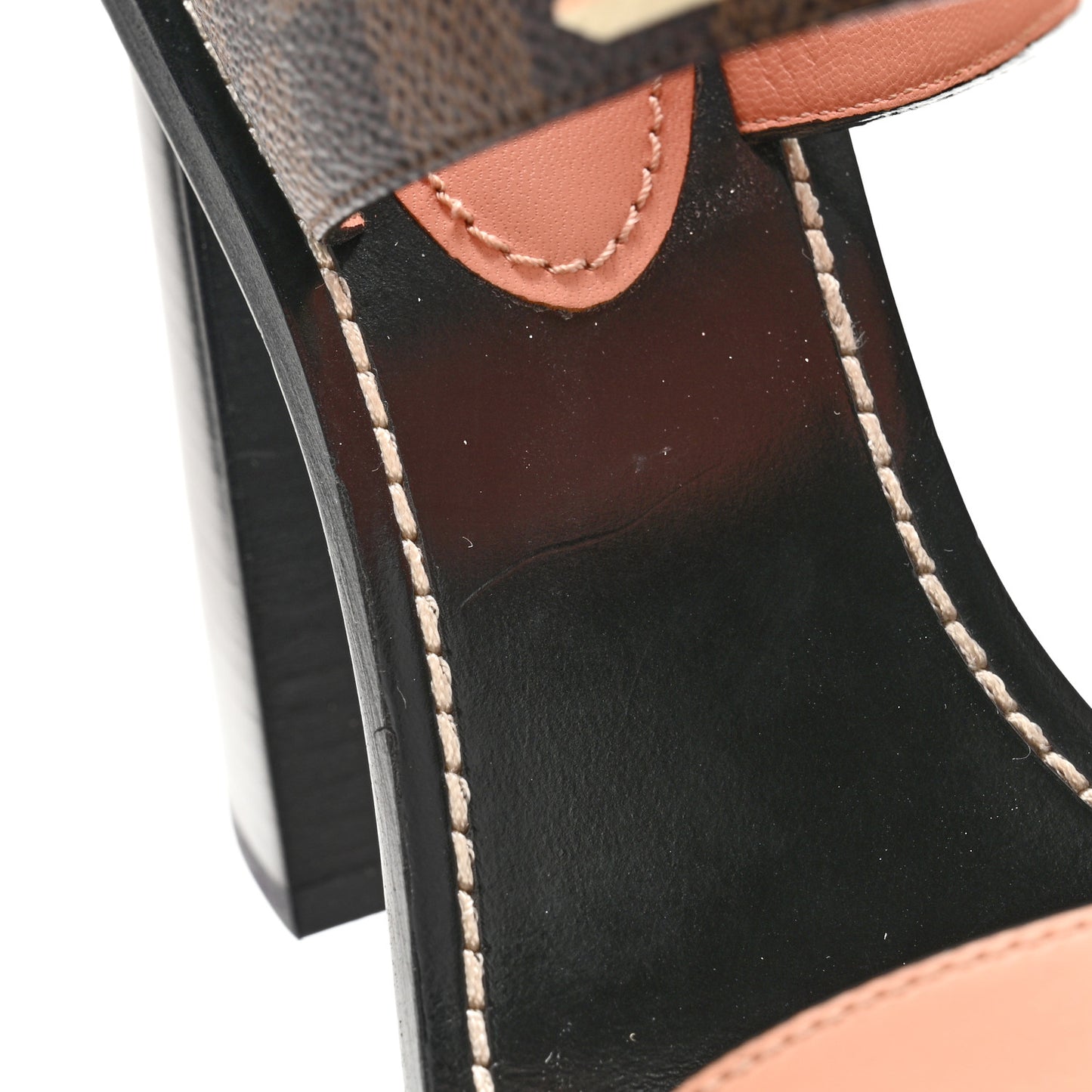 Calfskin Damier Ebene Passenger Heeled Sandals 38 Venus Pink
