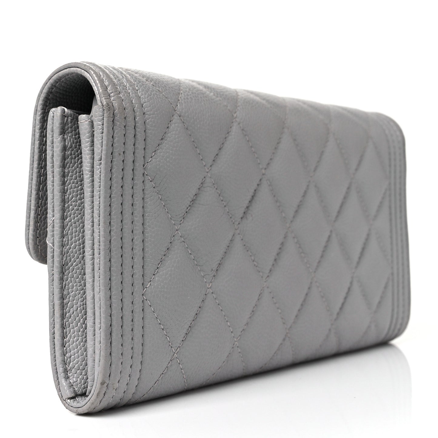 Caviar Quilted Large Boy Gusset Flap Wallet Grey