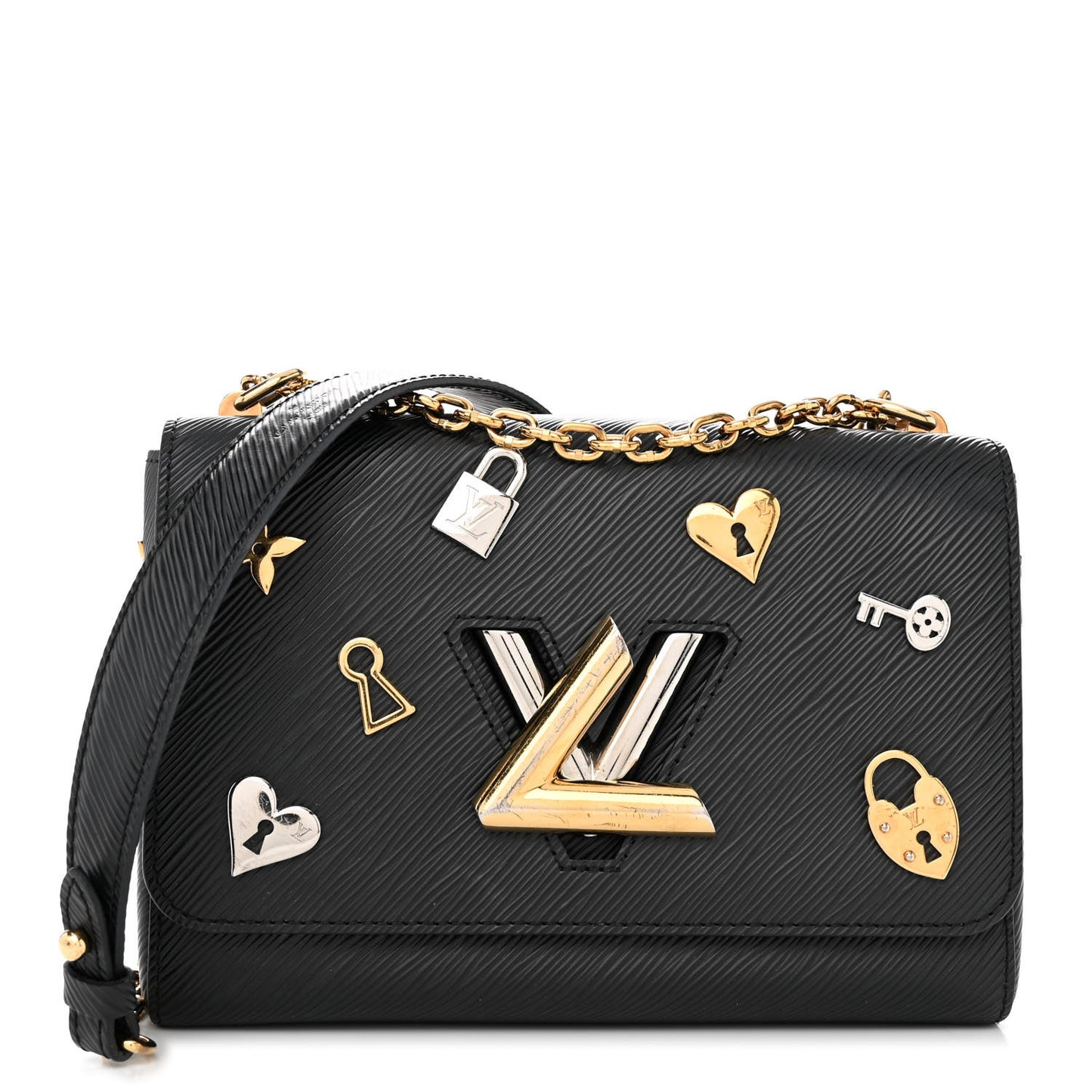 Epi Love Lock Twist Shoulder Bag MM Black