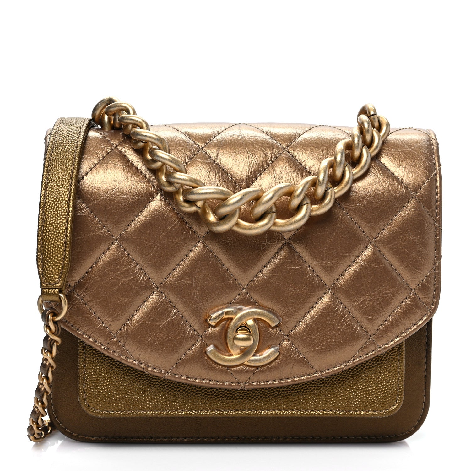 Chanel Metallic Calfskin Caviar Quilted Mini Chain Handle Flap Gold 1 of 10