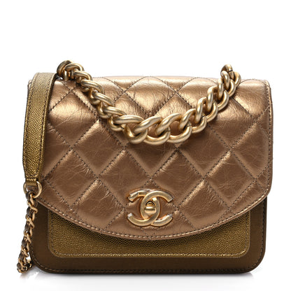 Chanel Metallic Calfskin Caviar Quilted Mini Chain Handle Flap Gold 1 of 10