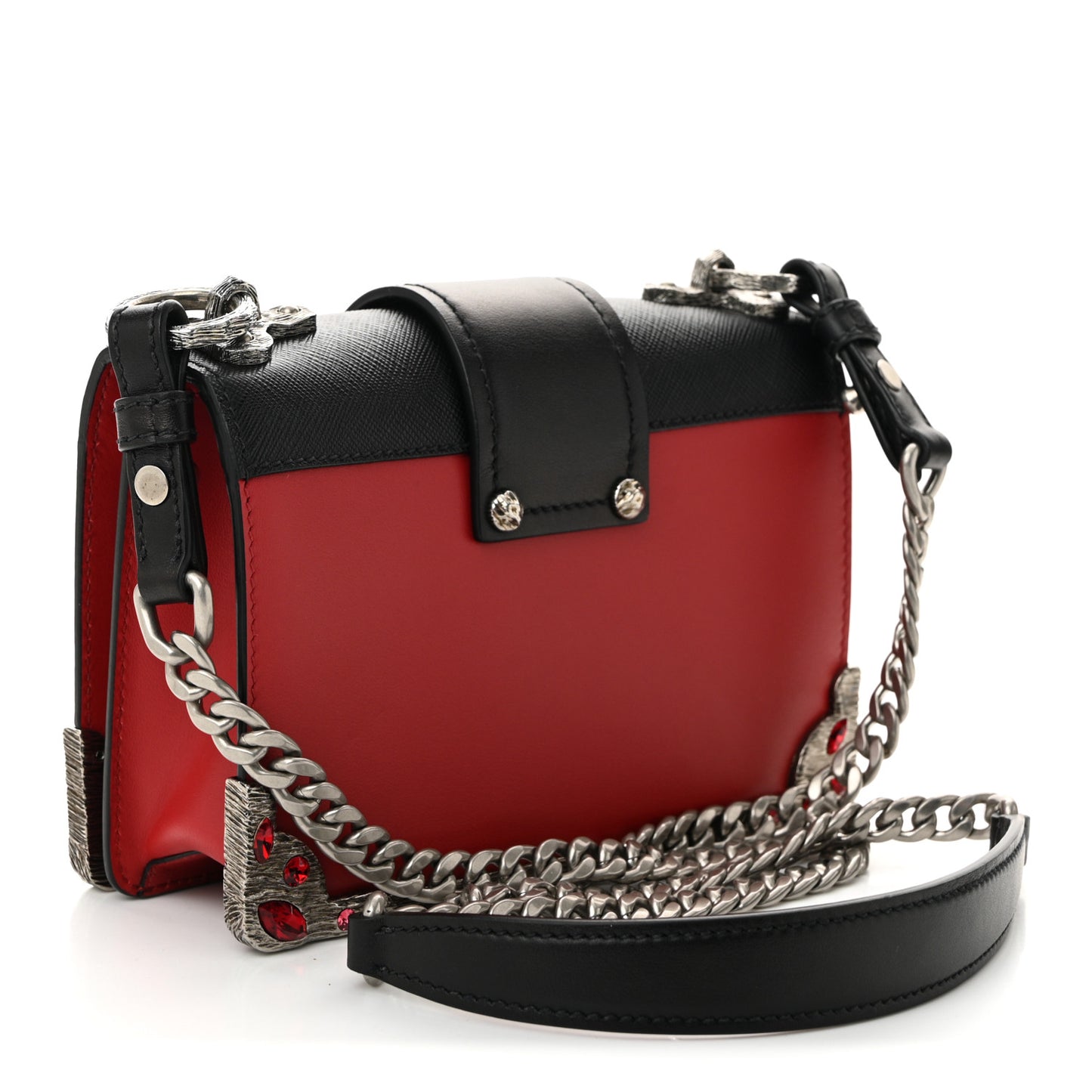 City Calfskin Saffiano Crystal Cahier Bag Fuoco Black
