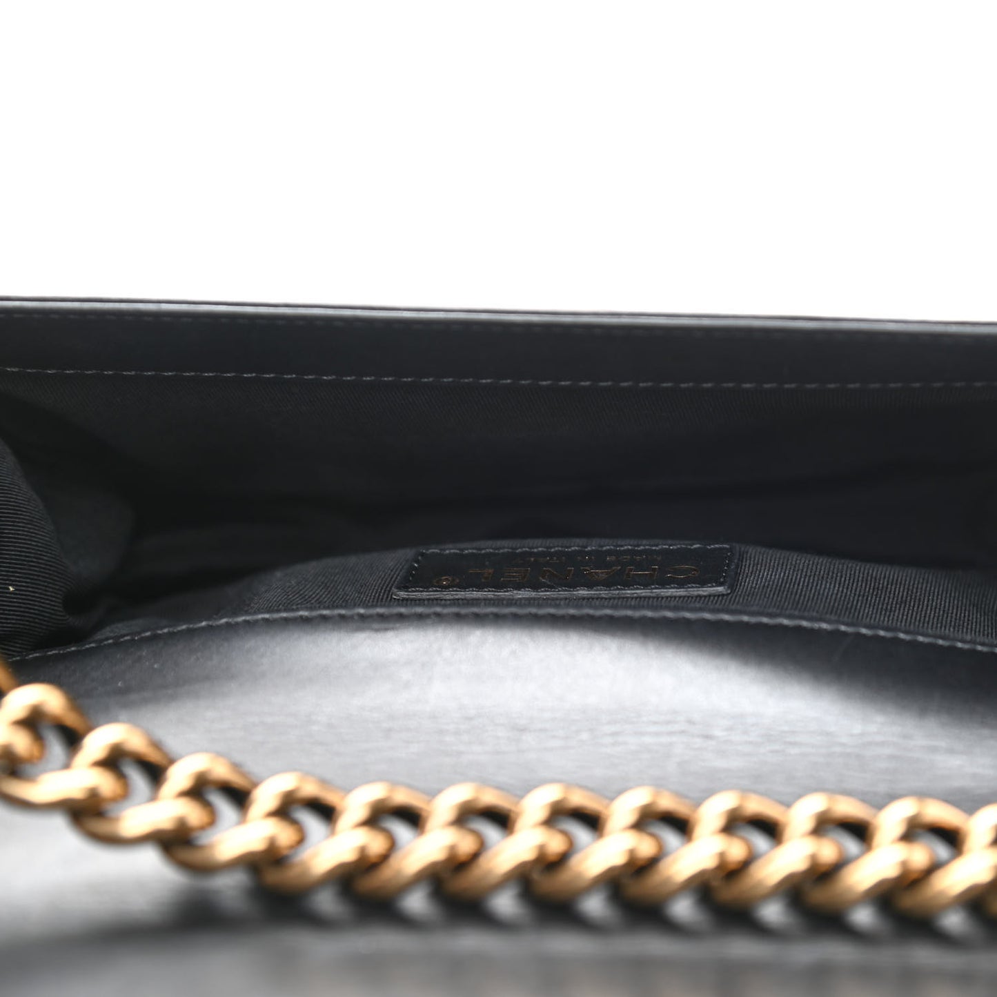 Glazed Calfskin Small Boy Flap Black