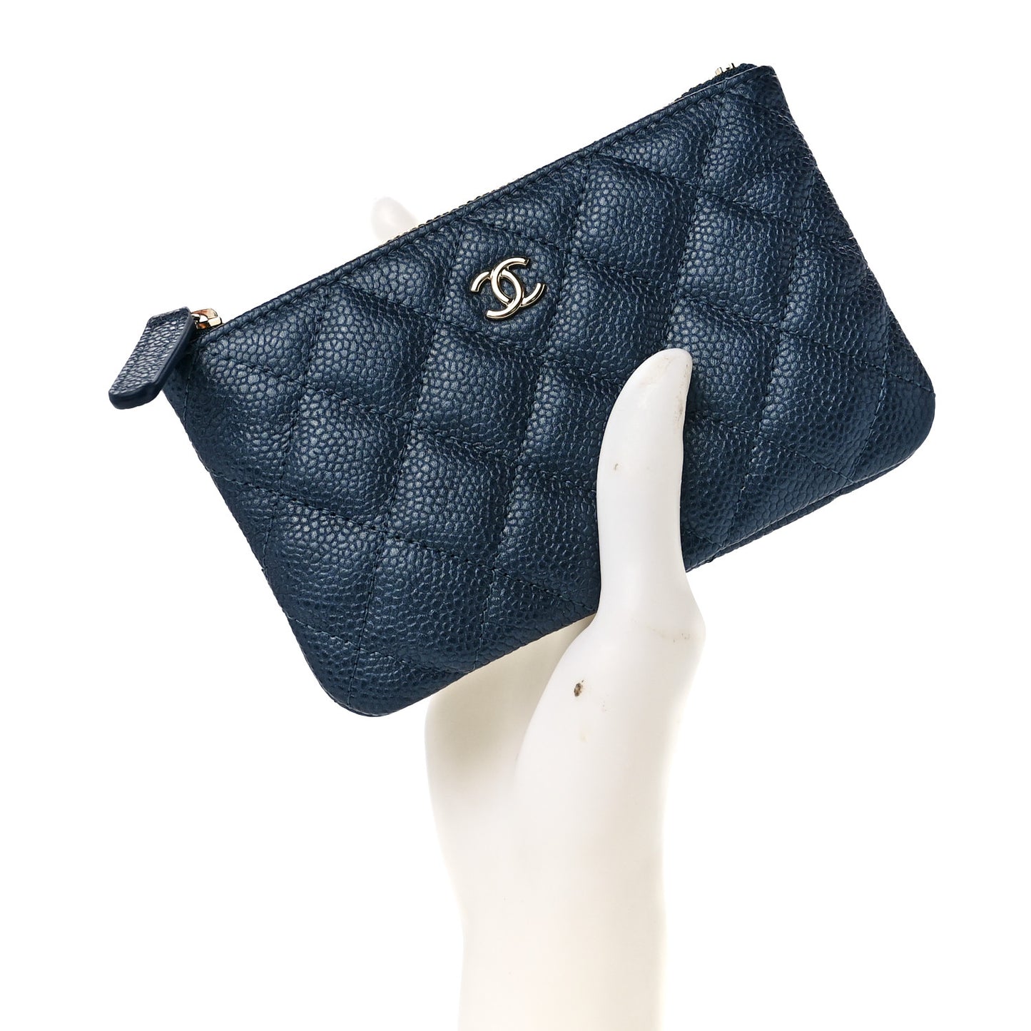 Caviar Quilted Small Cosmetic Case Dark Blue