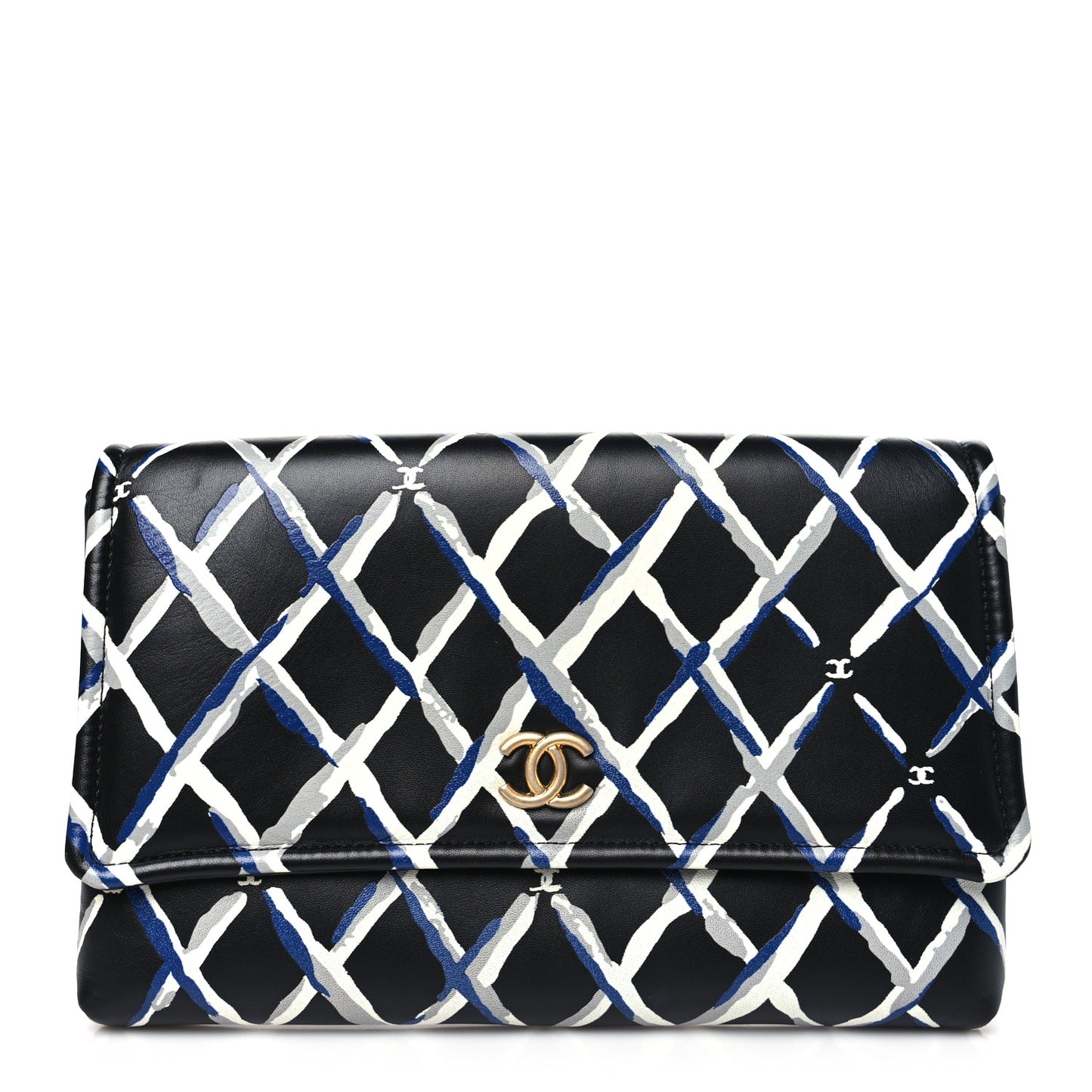 Lambskin Printed Quilt Flap Clutch Black White