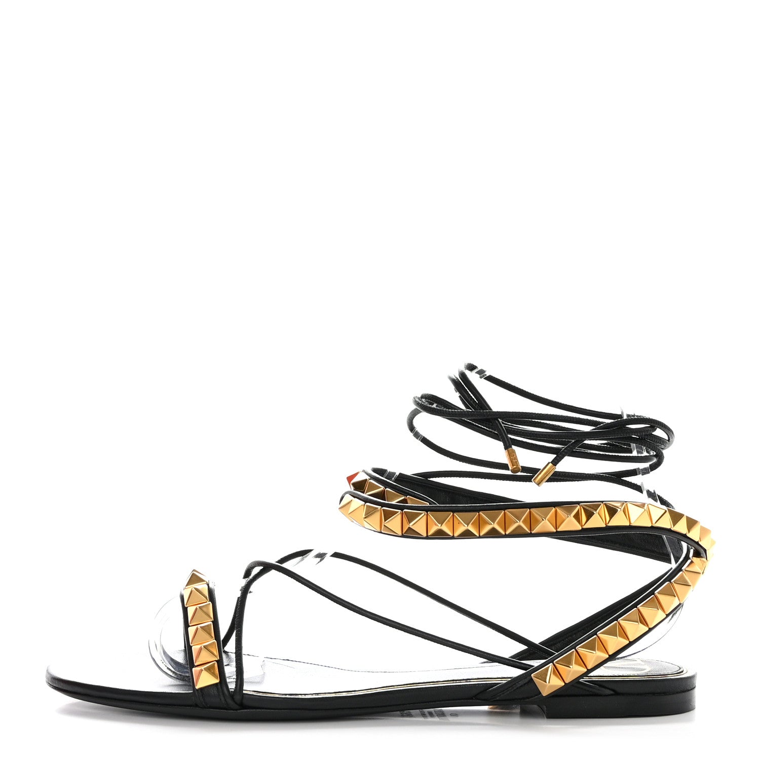 Valentino Garavani Calfskin Rockstud No Limit Gladiator Flat Sandals 39.5 Black 1 of 9