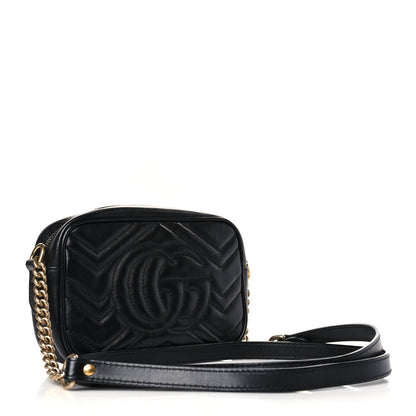 Gucci Calfskin Matelasse Mini GG Marmont Chain Shoulder Bag Black 3 of 8