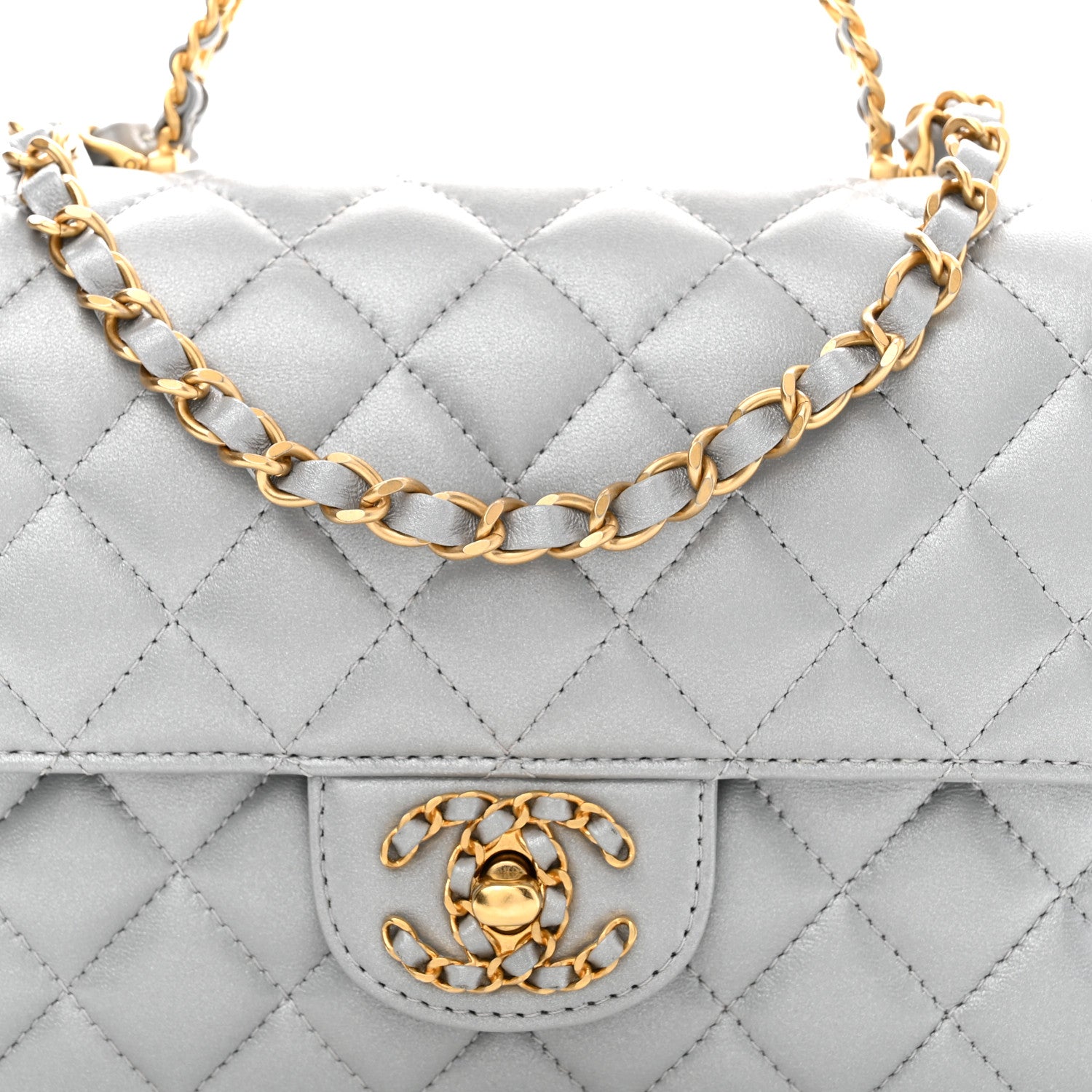 Chanel Metallic Lambskin Quilted Small Strass On Top Flap Silvery 8 of 11