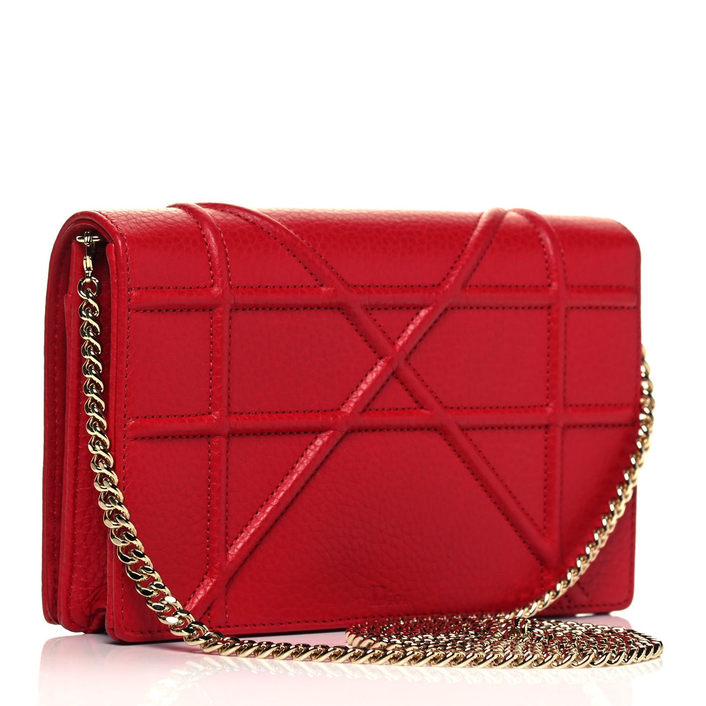 Grained Calfskin Diorama Wallet on Chain Pouch Rouge Vif