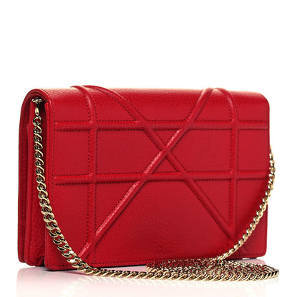 Christian Dior Grained Calfskin Diorama Wallet on Chain Pouch Rouge Vif 3 of 9