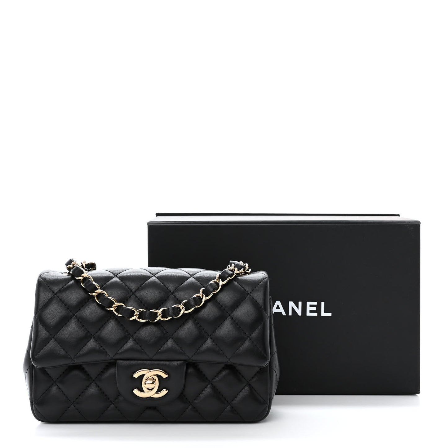 Lambskin Quilted Mini Rectangular Flap Black