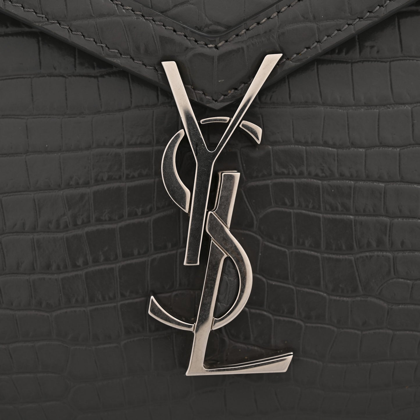 Calfskin Crocodile Embossed Medium Classic Monogram Cassandra Top Handle Fog