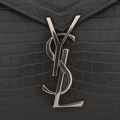 Saint Laurent Calfskin Crocodile Embossed Medium Classic Monogram Cassandra Top Handle Fog 14 of 16