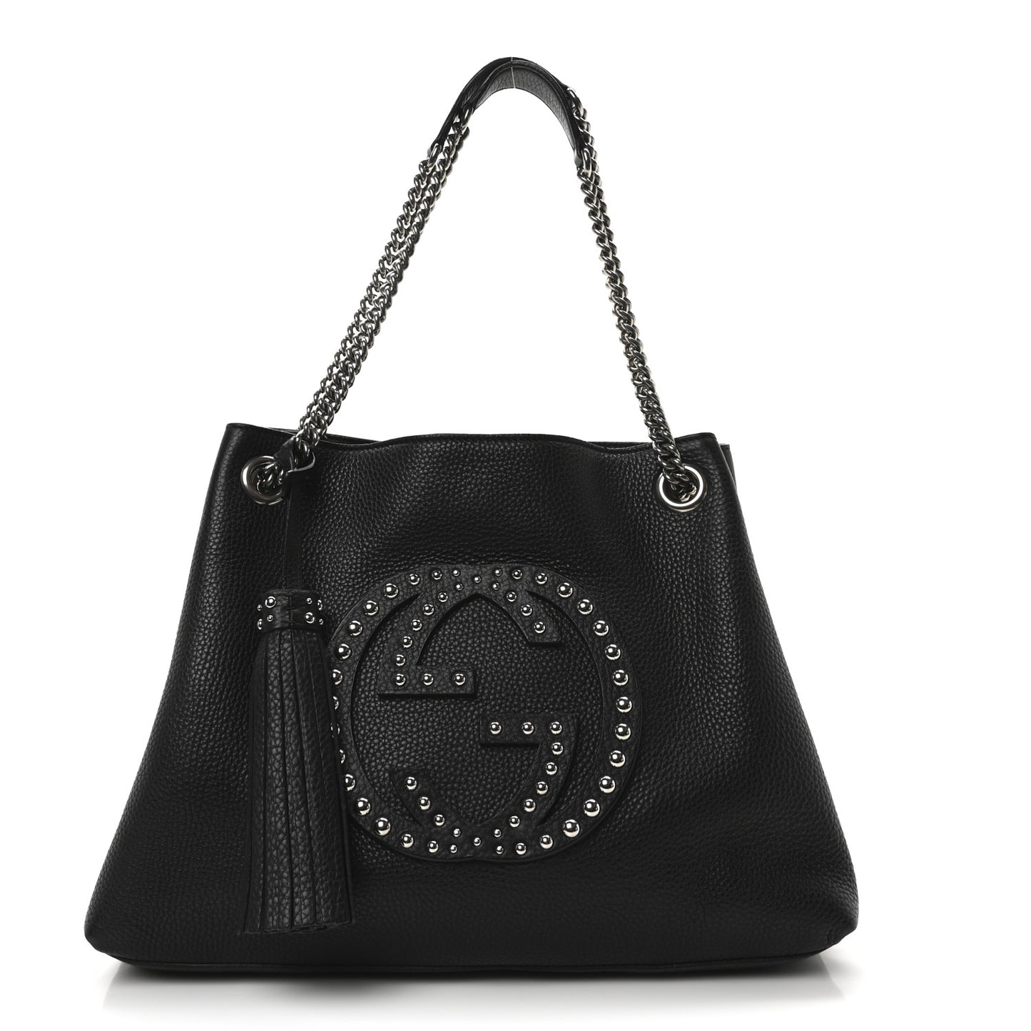 Pebbled Calfskin Studded Medium Soho Chain Shoulder Bag Black