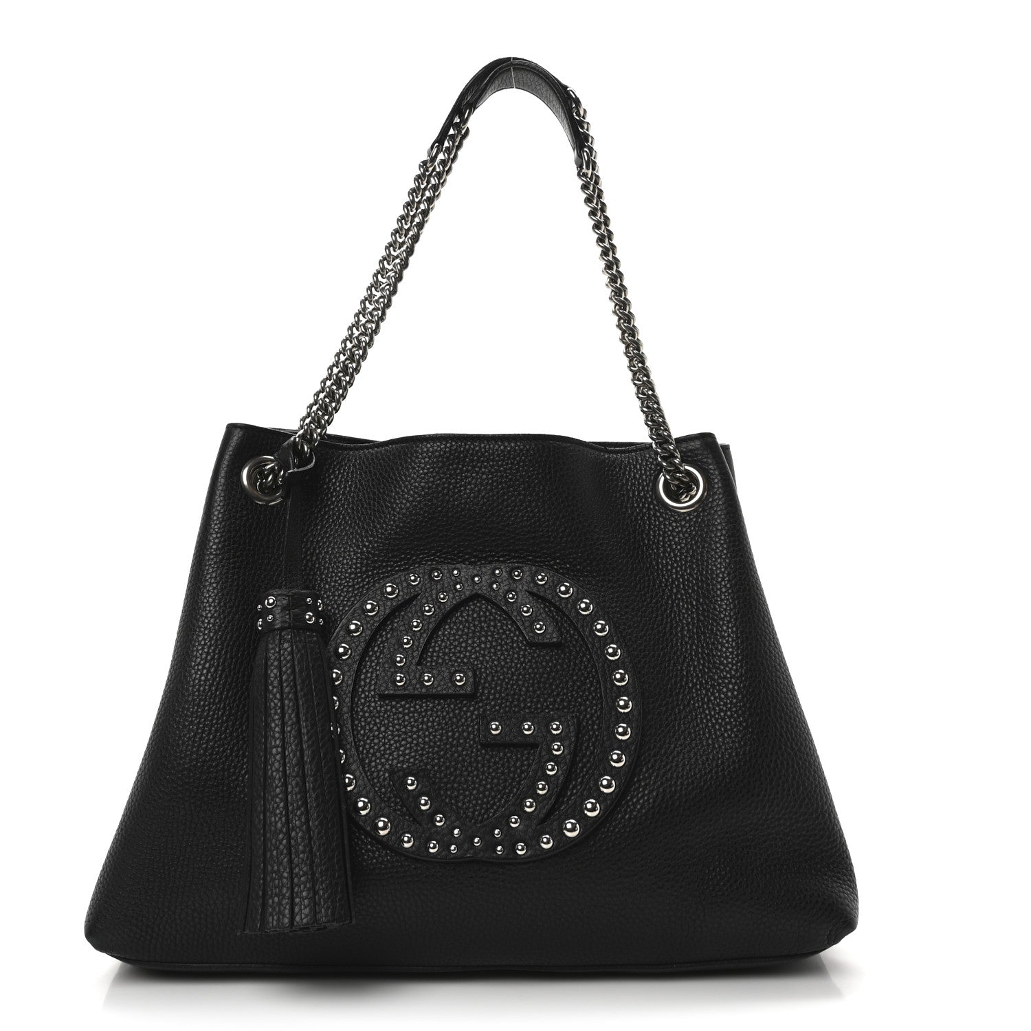 Gucci Pebbled Calfskin Studded Medium Soho Chain Shoulder Bag Black 1 of 11