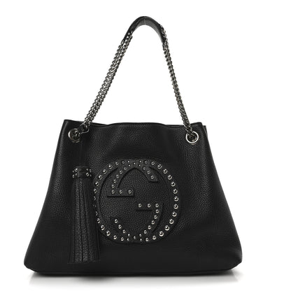 Gucci Pebbled Calfskin Studded Medium Soho Chain Shoulder Bag Black 1 of 11
