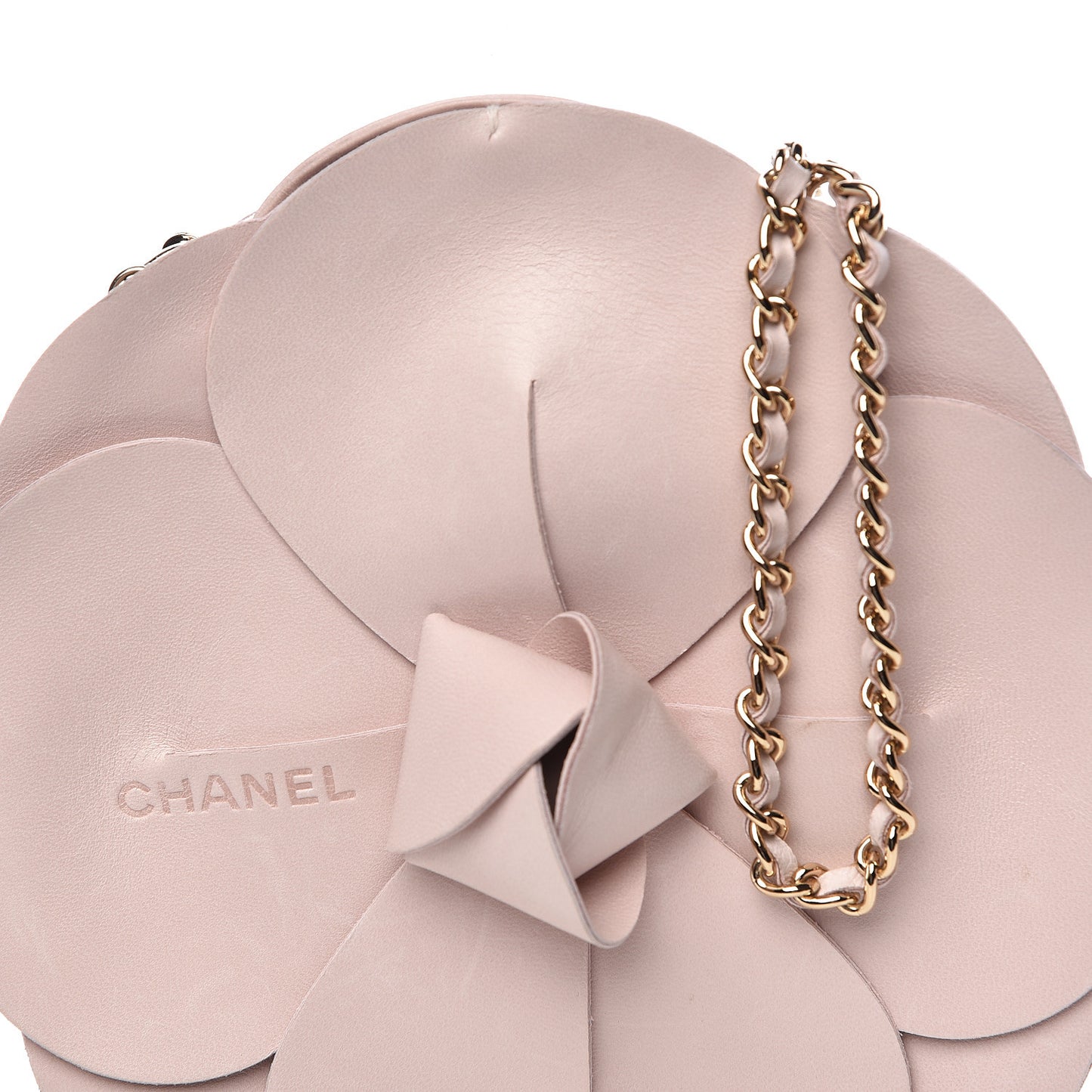 Lambskin Satin Camellia Clutch Light Pink
