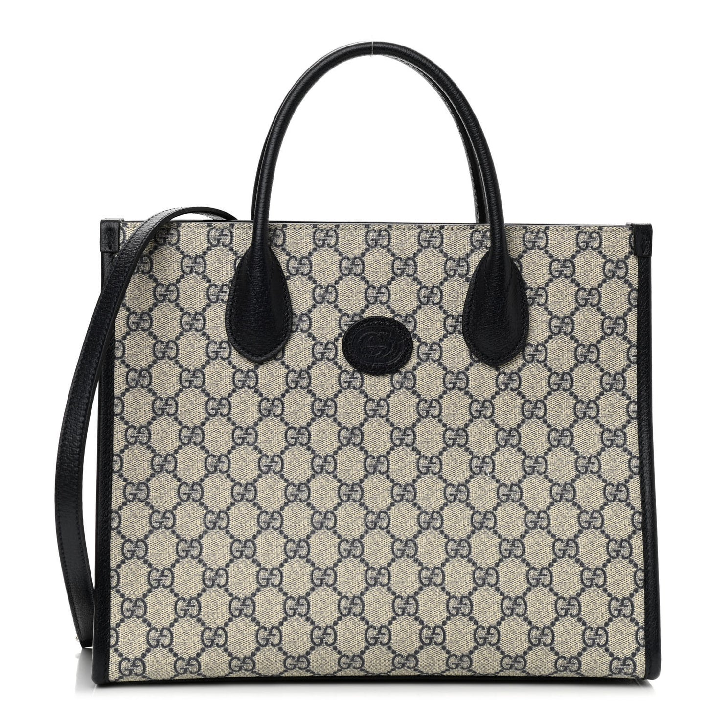 GG Supreme Monogram Textured Dollar Calfskin Small Retro Interlocking G Tote Bag Beige Blue