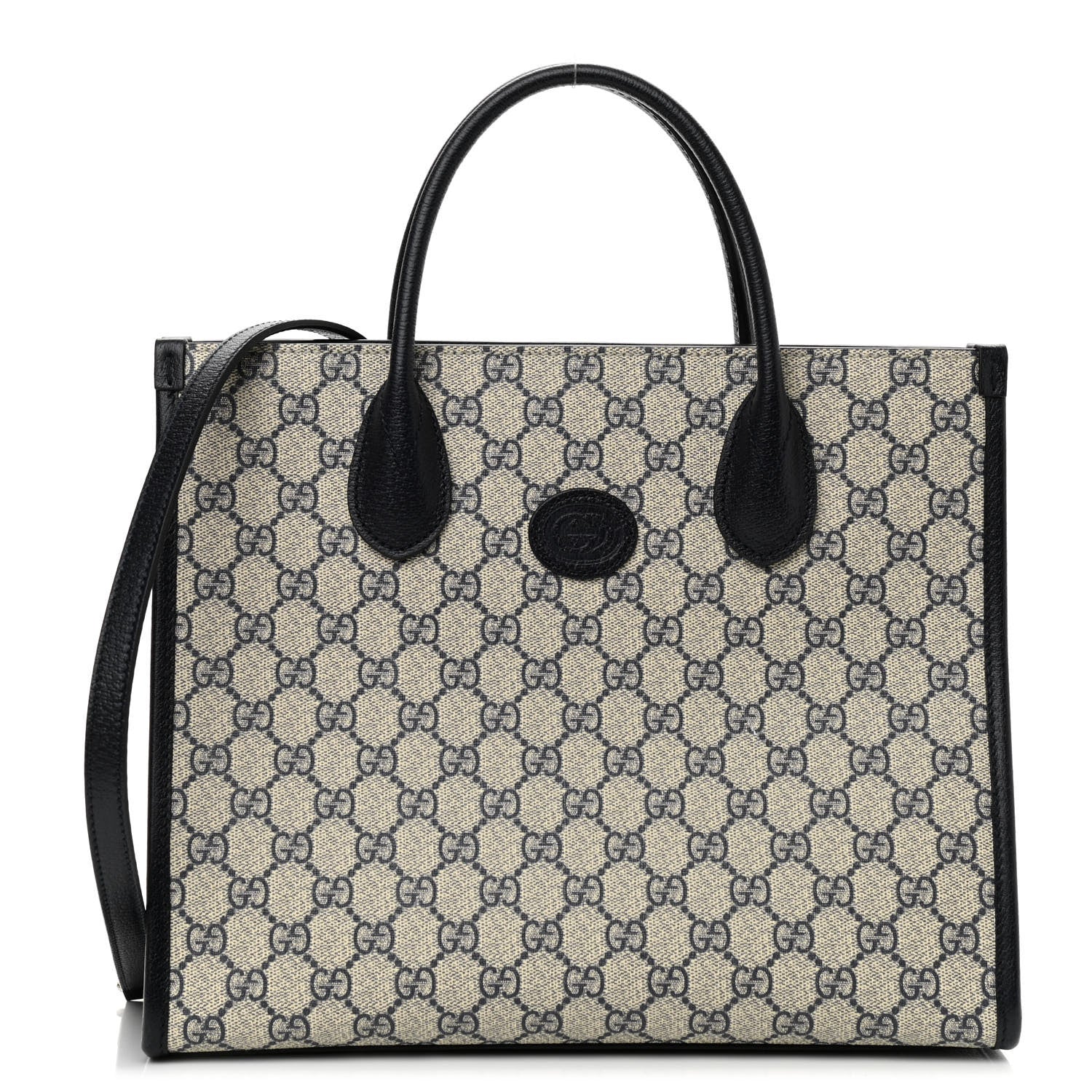 Gucci GG Supreme Monogram Textured Dollar Calfskin Small Retro Interlocking G Tote Bag Beige Blue 1 of 8
