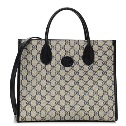 Gucci GG Supreme Monogram Textured Dollar Calfskin Small Retro Interlocking G Tote Bag Beige Blue 1 of 8