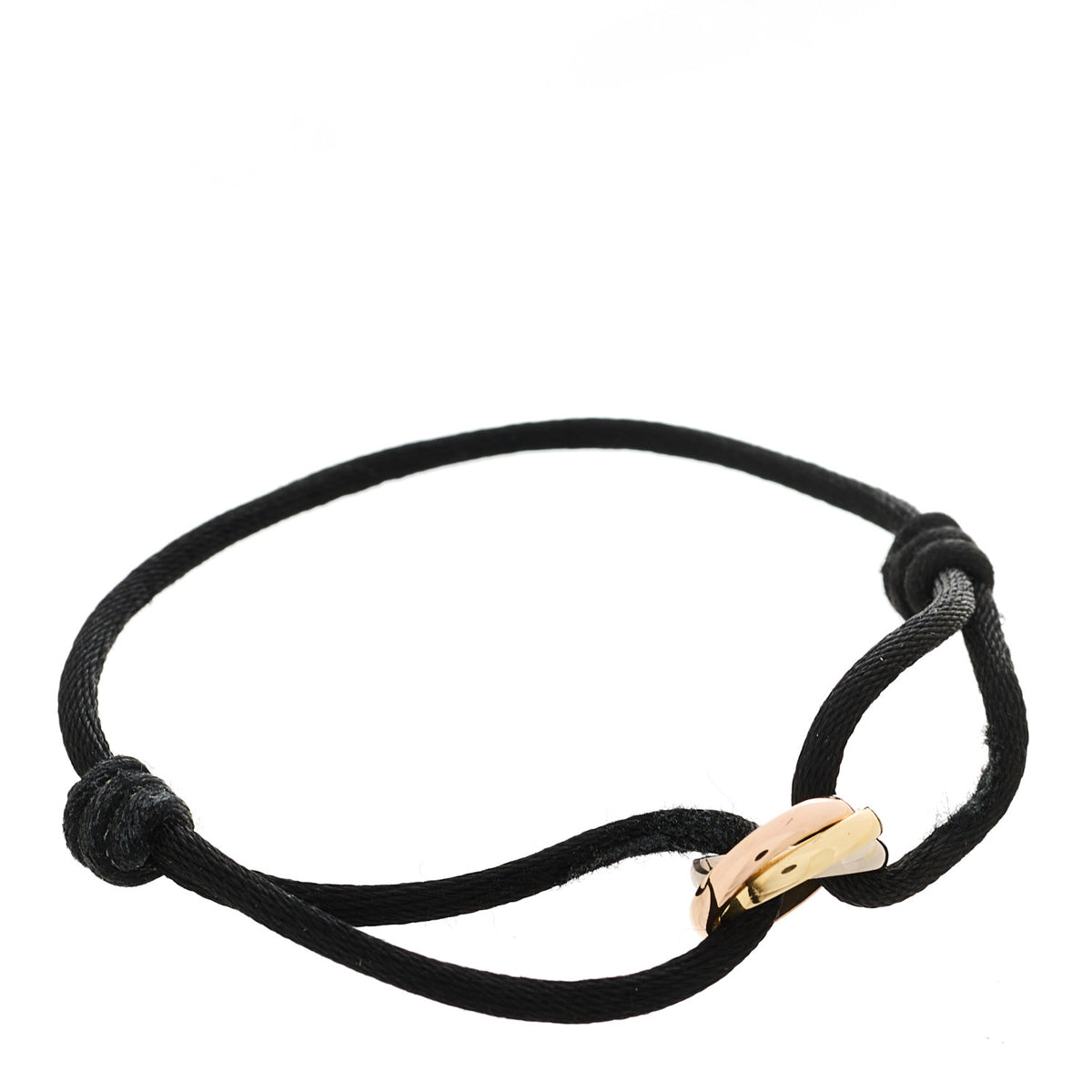 18k Pink Yellow White Gold Trinity Adjustable Cord Bracelet Black