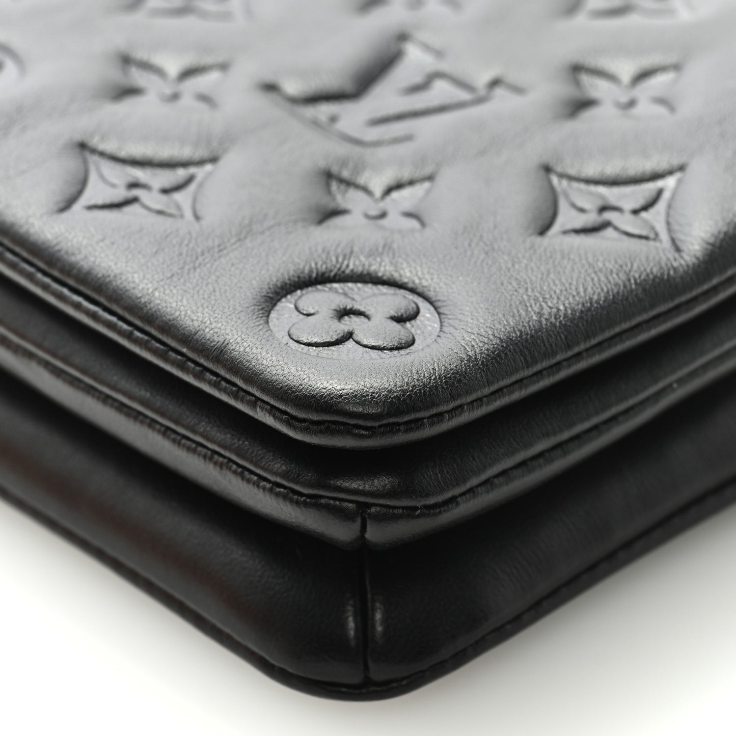 Lambskin Embossed Monogram Pochette Coussin Black
