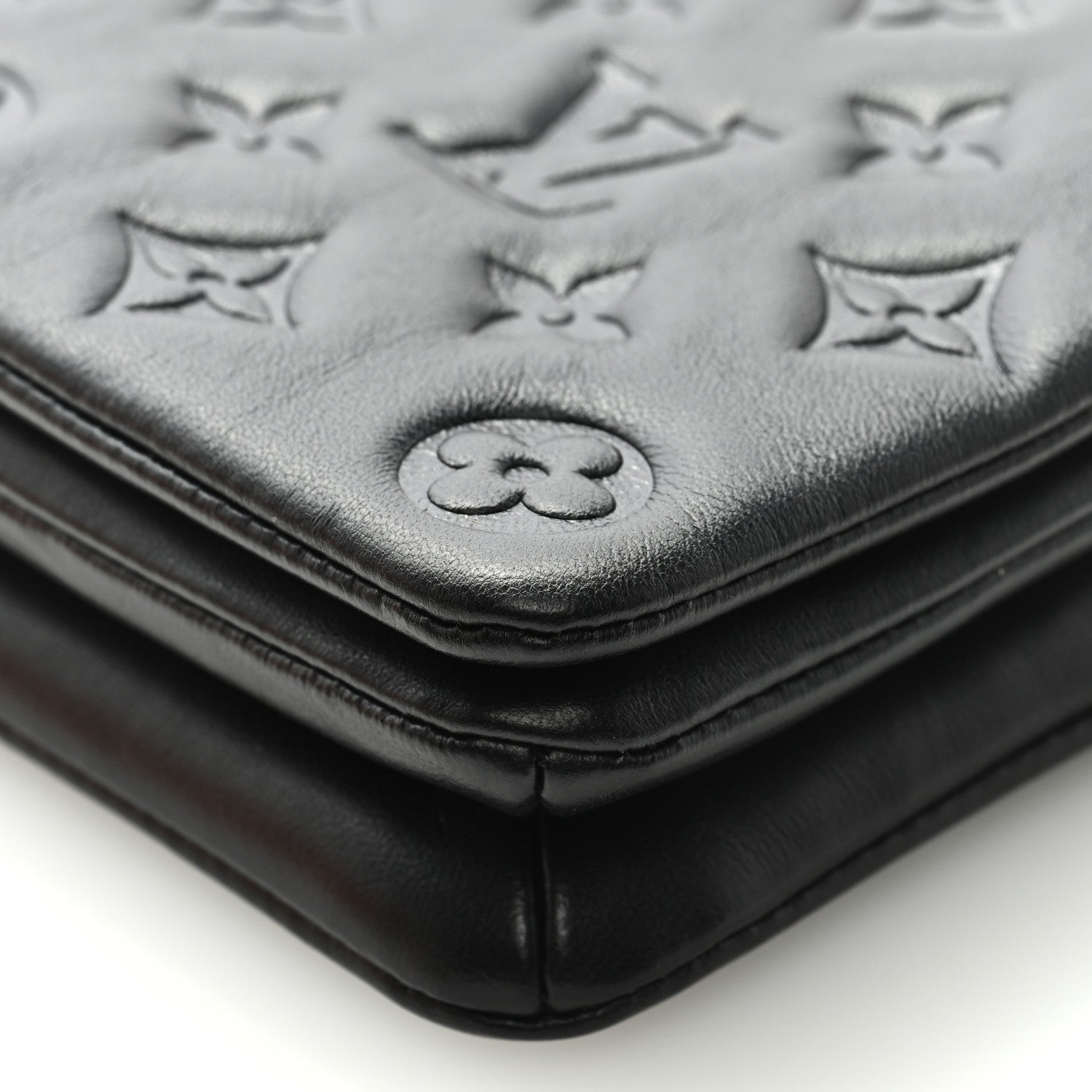 Louis Vuitton Lambskin Embossed Monogram Pochette Coussin Black 8 of 9