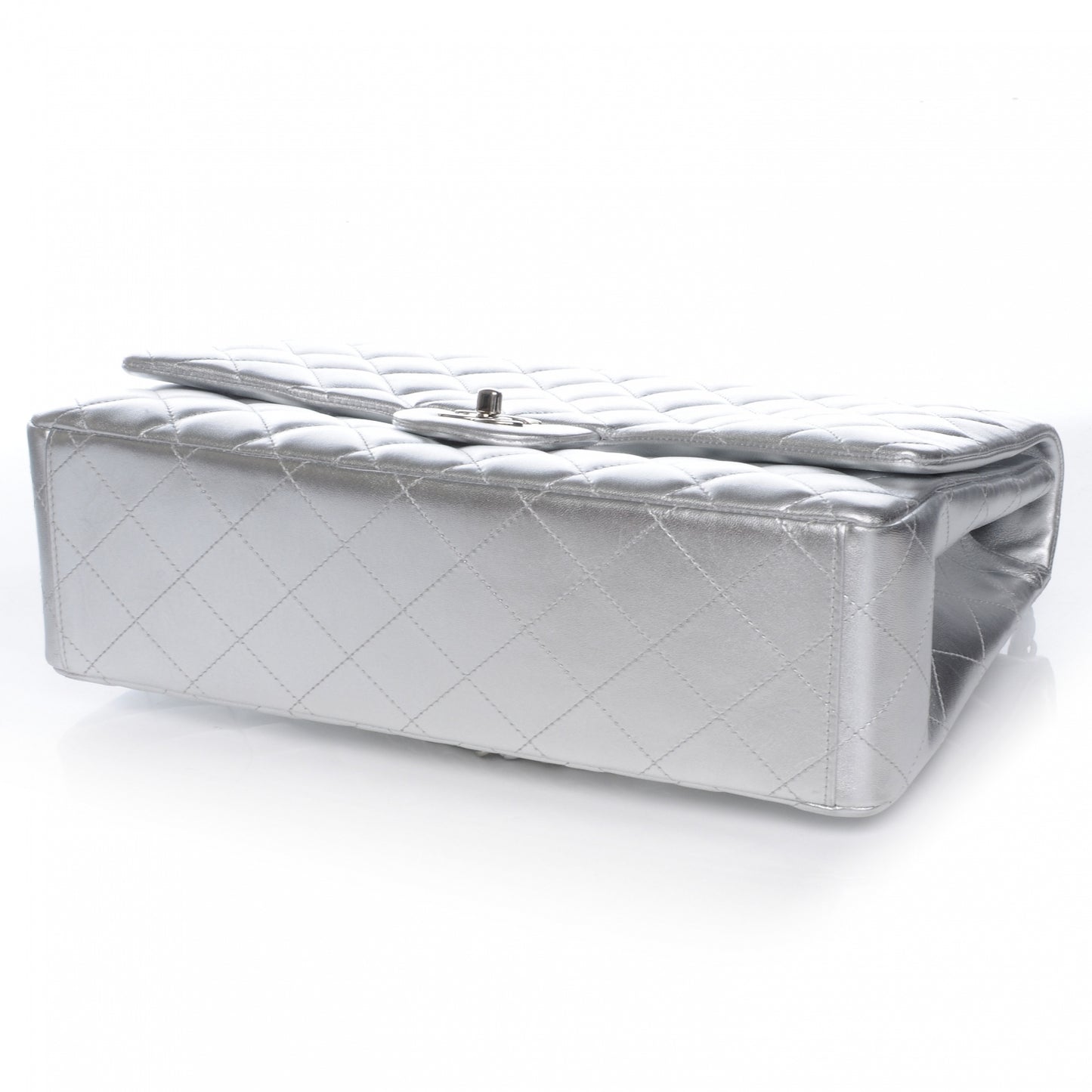 Metallic Lambskin Quilted Jumbo Single Flap Silver