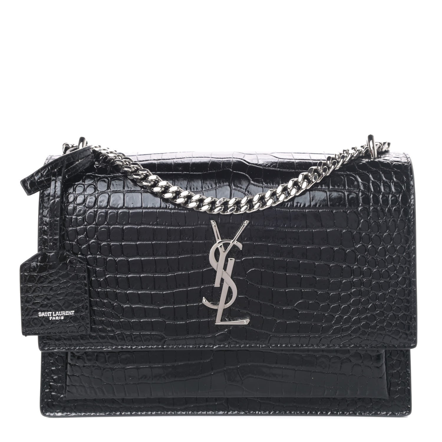 Saint Laurent Calfskin Crocodile Embossed Medium Monogram Sunset Black 1 of 4