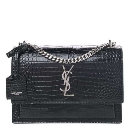 Saint Laurent Calfskin Crocodile Embossed Medium Monogram Sunset Black 1 of 4