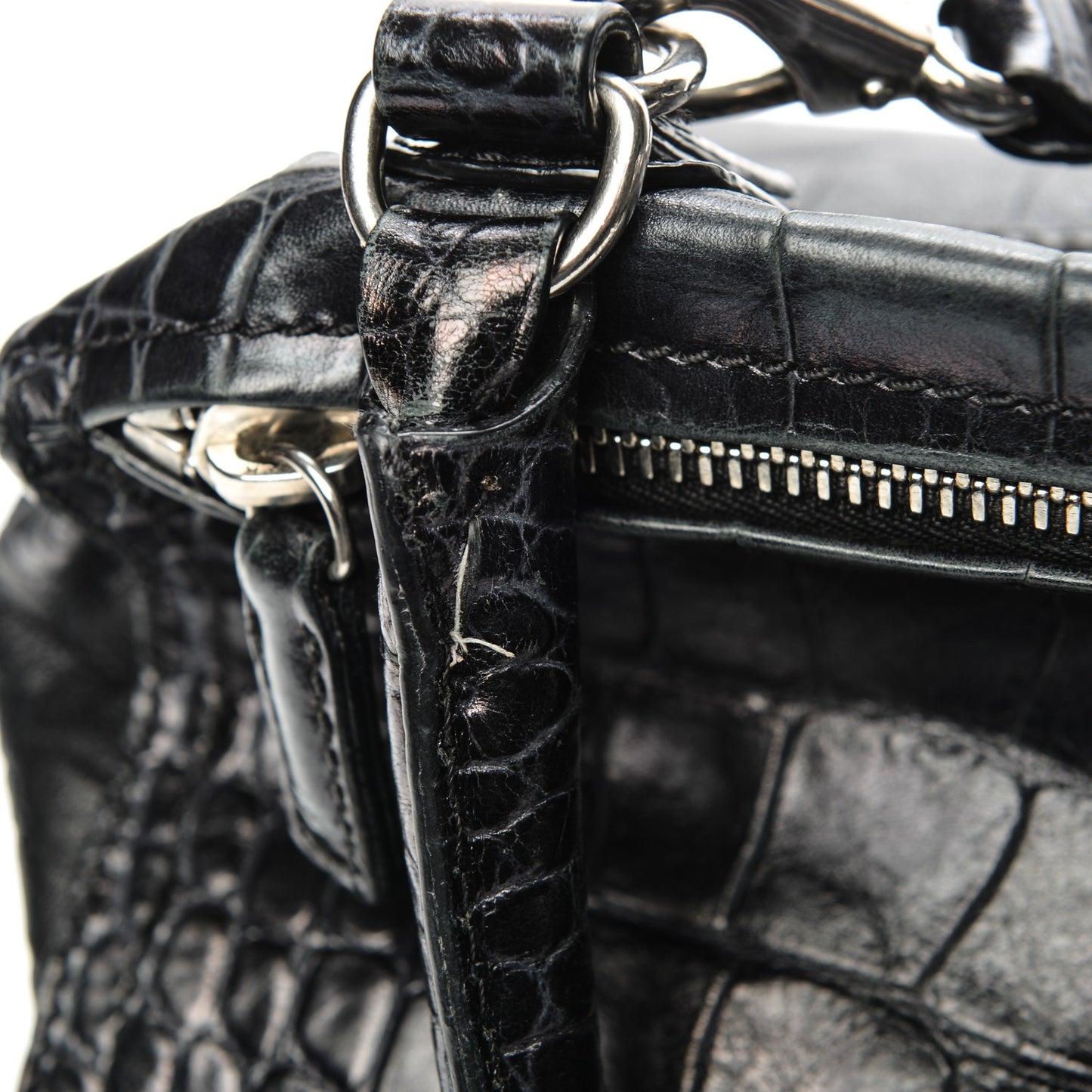 Calfskin Crocodile Embossed Small Pandora Black